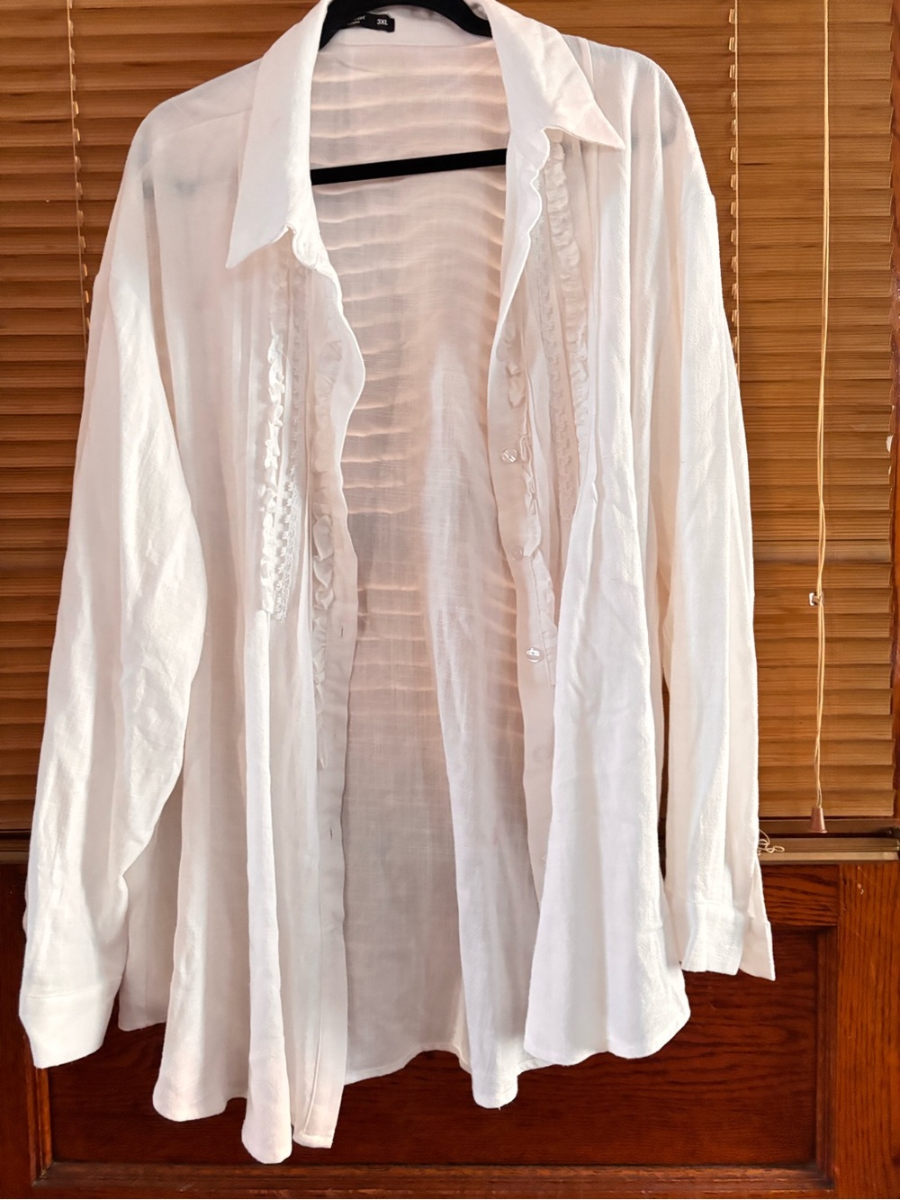 SHEIN White Women's Lightweight Button-Down Shirt with Ruffle Trim